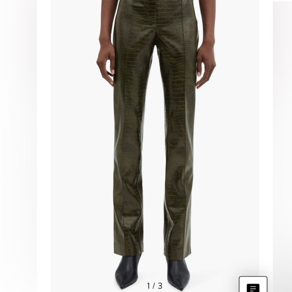 Mango Olive Faux Leather Croc-Embossed Pants Size 2